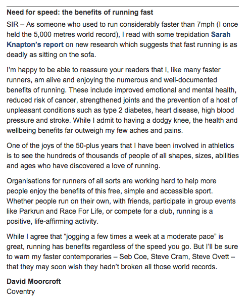 parkrunUK's tweet photo. Here is @DmMoorcroft's reply to the Telegraph's Letters section in image format too. http://t.co/0YzWnDffhU