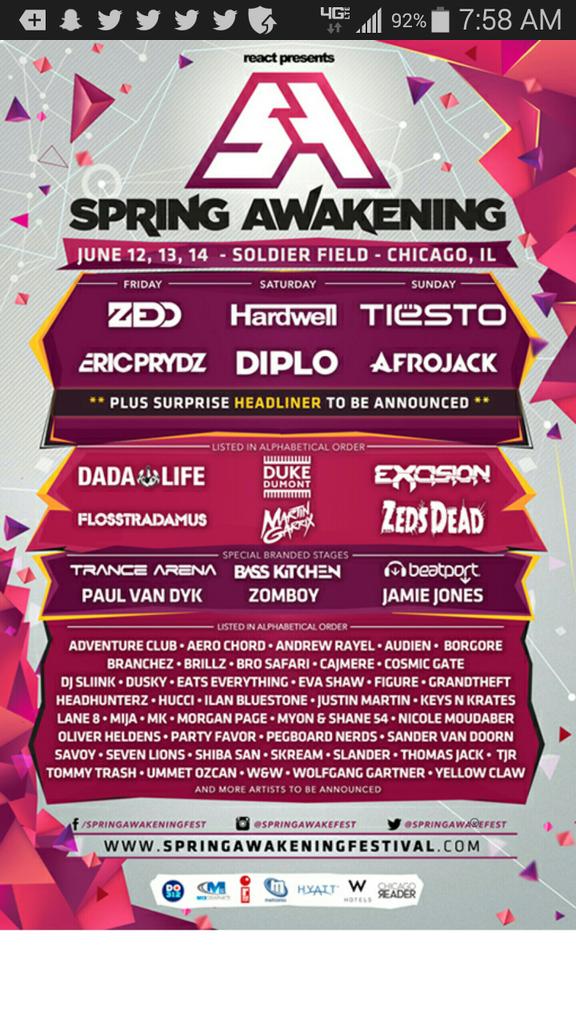 scot_swing's tweet photo. Who wants to go to #SpringAwakeningChicago ?! #Diplo #tiesto #zedd #afrojack #Hardwell http://t.co/bMzThi93Mq