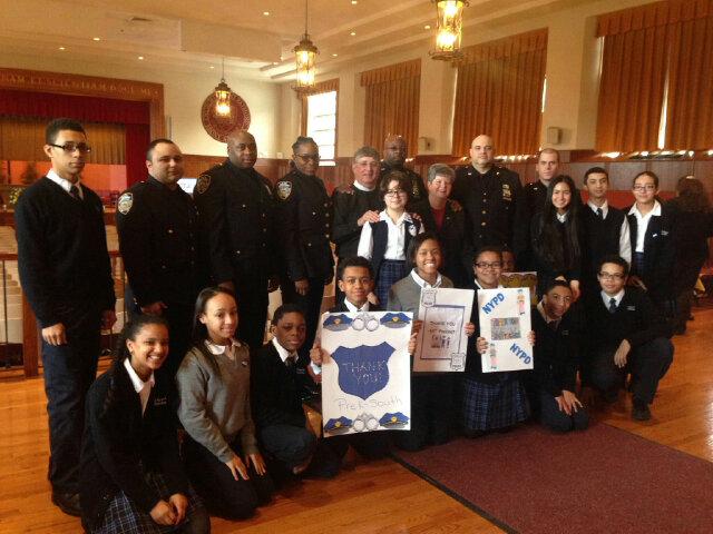 NYPD43Pct's tweet image. #43Pct officers at yesterday's #StRaymonds mass of appreciation! Thank you Pastor Grahm Sister Patricia + students!