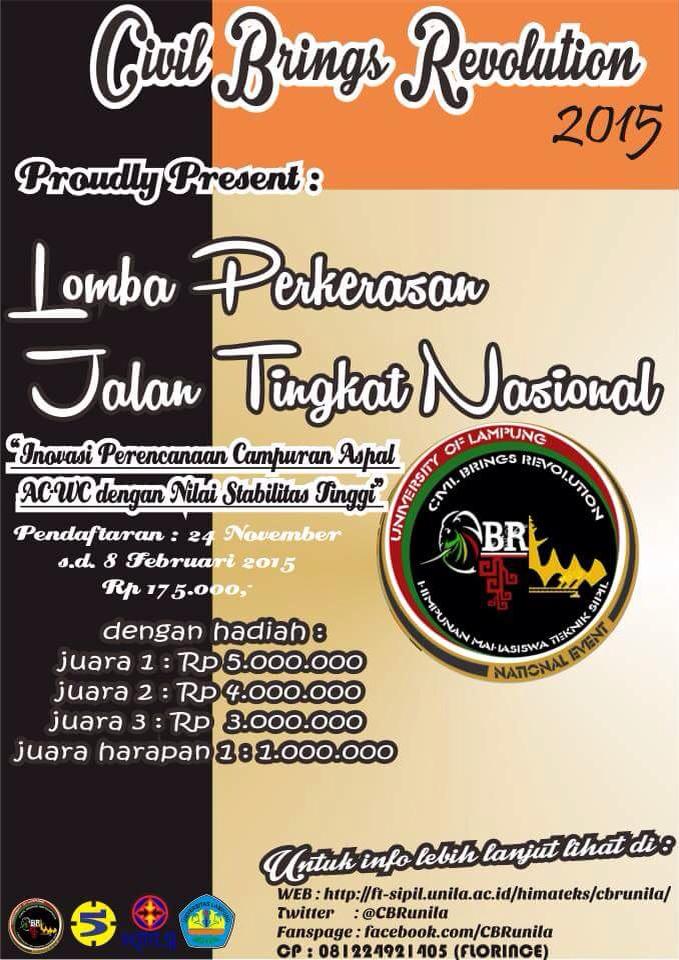 DEADLINE SEMAKIN DEKAT!!! Lomba Perkerasan Jalan Nasional D3/D4/S1 sipil 👉 ft-sipil.unila.ac.id/himateks/cbrun… <a href="/FKMTSI_ACEH/">FKMTSI WILAYAH ACEH</a>