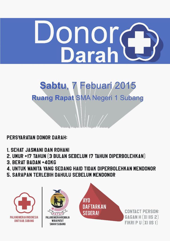 Assalamualaikum.  yg umurnya udh 17. segarkan darah kmu yuk, caranya datang ke ruang rapat buat donorin darah kalian😊