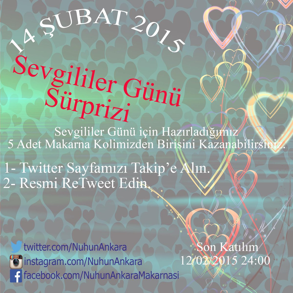 5 paketten biri sizin olabilir.
#NuhunAnkaraMakarnasi #NuhunAnkara #2015 #SevgililerGunu #Surpriz #Ask