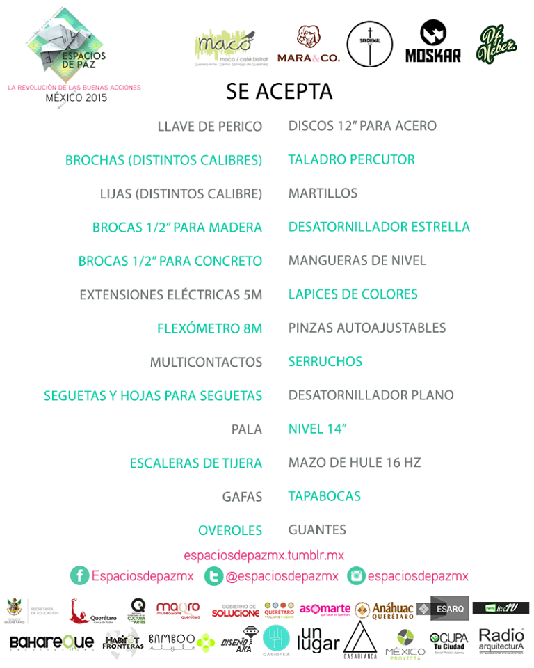Habitat_SF's tweet photo. Aquí la lista de las herramientas que nos pueden donar esta noche :)@Espaciosdepazmx  #RevolucionDeLasBuenasAcciones http://t.co/PCwk6Hc4ET
