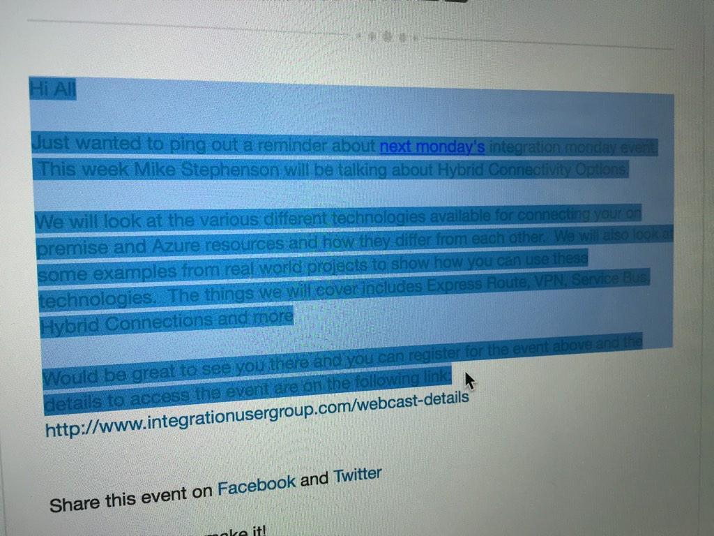macromania's tweet image. Interesting #emailmarketing the details only visible when you select the text #uibug #uxbug @BizTalk360 😕