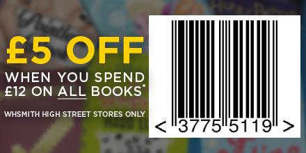 WHSmith's tweet photo. Save £5 on ALL books in our high street stores when you spend £12 or more. http://t.co/971nf7ColK