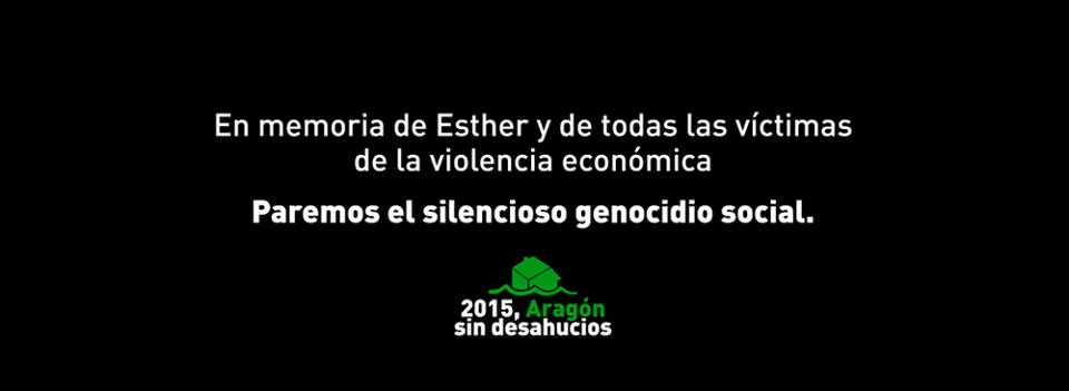 Laenredadera's tweet photo. Ayer Esther se suicidó. Llegaba su desahucio.
Concentración en su memoria: Domingo 19 hs Plaza España #Zaragoza
DEP http://t.co/fYuQQTeWRG