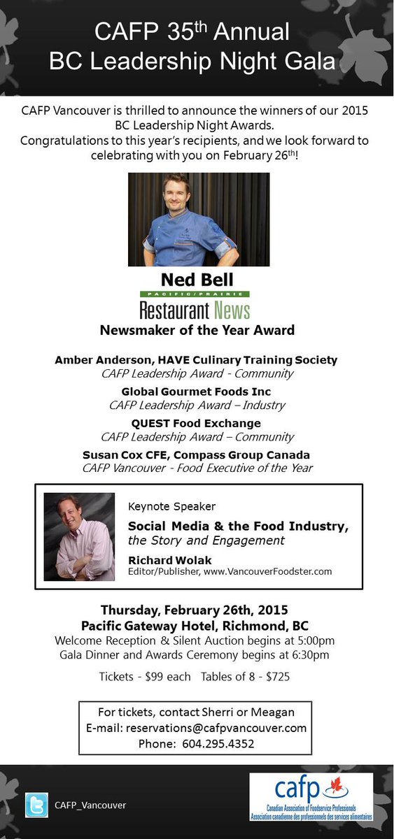 ChartwellsCA's tweet photo. A HUGE shout out to Susan Cox @Fishing_Foodie for winning the @CAFP_Vancouver Food Executive of the Year award! http://t.co/2roTaBCInD