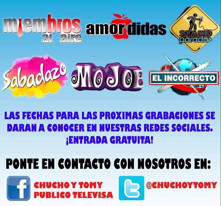 chuchoytomy's tweet photo. Acompáñanos con tu escuela en la grabación de: @SabadazoOficial @Mojoetv @miembrosalaire @amordidastv @ElIncorrectoTV http://t.co/Bhw3Cvmsm3