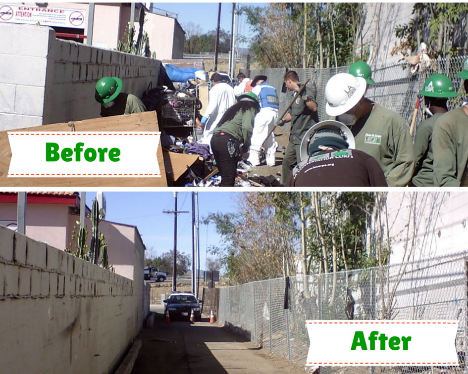 LACorps's tweet photo. Our #CleanAndGreen crew on another #alleycleanup! Thx @LACitySAN and @LAPDHQ for your help! #BeforeAndAfter #BetterLA http://t.co/bpBautYk4D