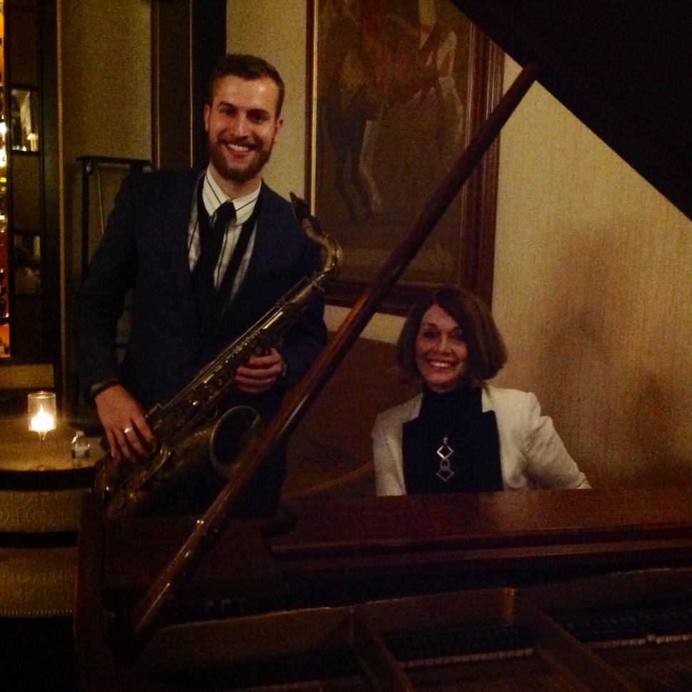 End of evening fun with tenor man Dan White  -- playing jazz for the members at NYAC