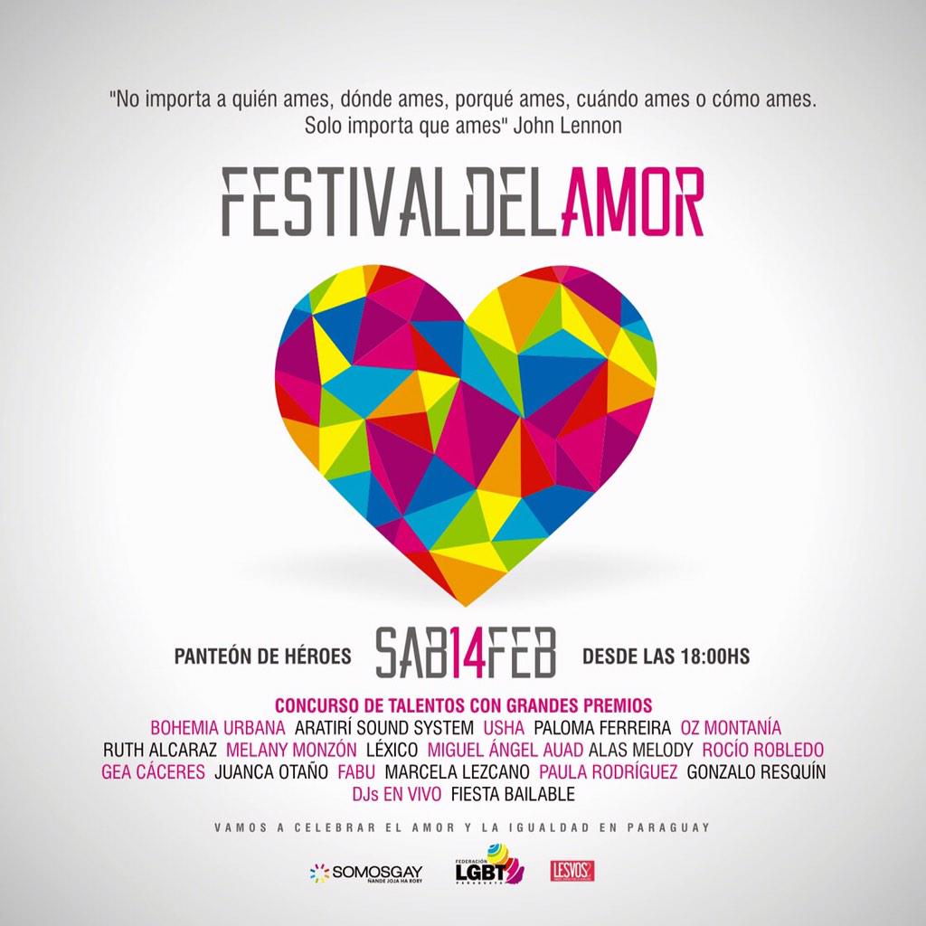 Festival del Amor! Vamos a celebrar el amor y la igualdad en Paraguay. 14 Febrero a las 18hs - Panteón de los Héroes.