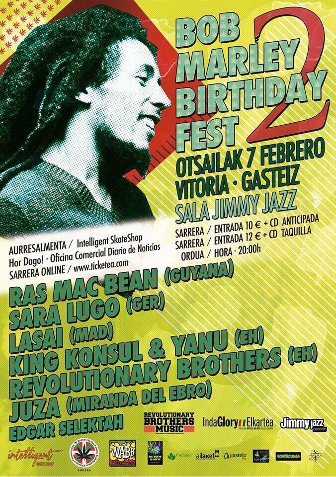 Bihar!!! Mñn!! #BobMarleyBirthdayFest2 celebraremos a lo grande tu nacimiento Bob!! 20h!!