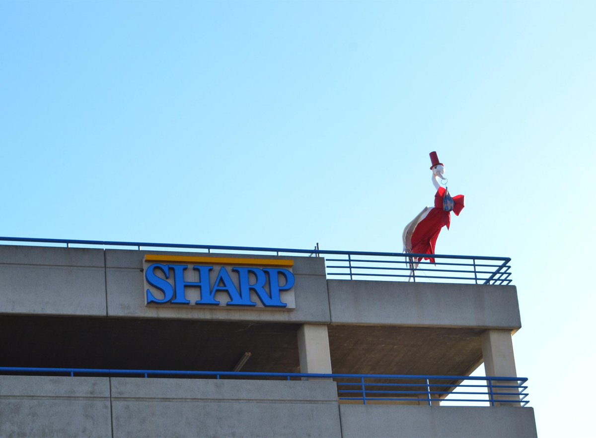 sharphealthcare's tweet photo. The Sharp Mary Birch stork is all decked out in red, supporting @American_Heart & @GoRedForWomen #GoRed #IHeartSharp http://t.co/IAzcjPeDUX