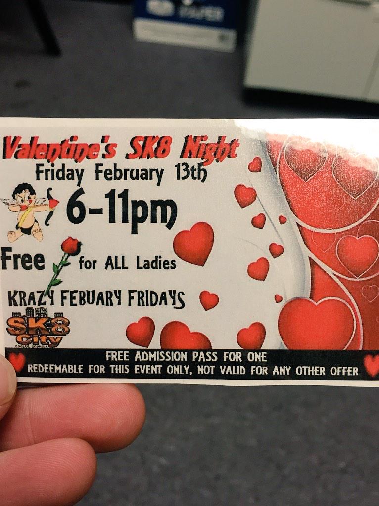We're giving away Valentine's Day Sk8 passes only <a href="/SK8CITYPooler/">SK8 CITY POOLER</a>! Come out tonight to claim yours! #couples #skate