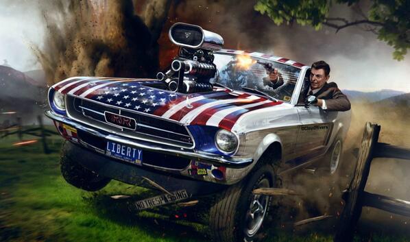 CloydRivers's tweet photo. Nothin' says "Merica" like Reagan goin' guns blazin', in a Stars and Stripes Mustang. Happy Birthday Mr. President. http://t.co/kkBMn0n07P