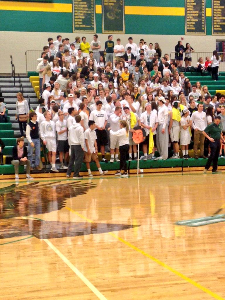 Five minutes before tip-off at Carroll, taking on East. Senior night. White out in the student section: