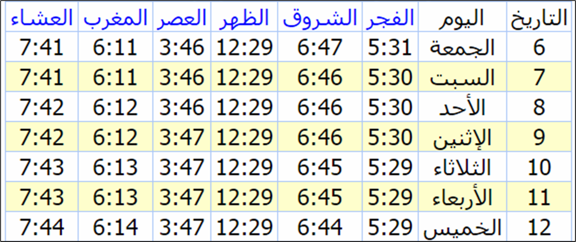 في مواقيت القوز الصلاة مواعيد أذان