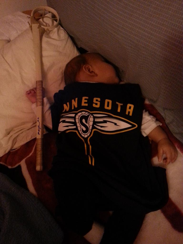 JozCleveland's tweet photo. My handsome son all tuckered out after cheering on his buddy Miles and the Mn Swarm. Great job on the OT win! http://t.co/fjojlLZApg