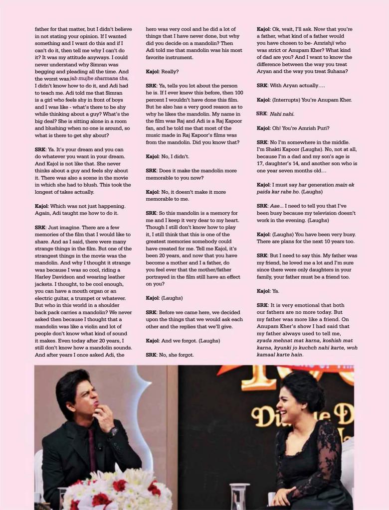 SRKCHENNAIFC's tweet photo. The transcript of #1000WeeksOfDDLJ Celebration Conversion of @iamsrk & @KajolAtUN in Stardust Feb 2015 isuue. http://t.co/gO02mUM841