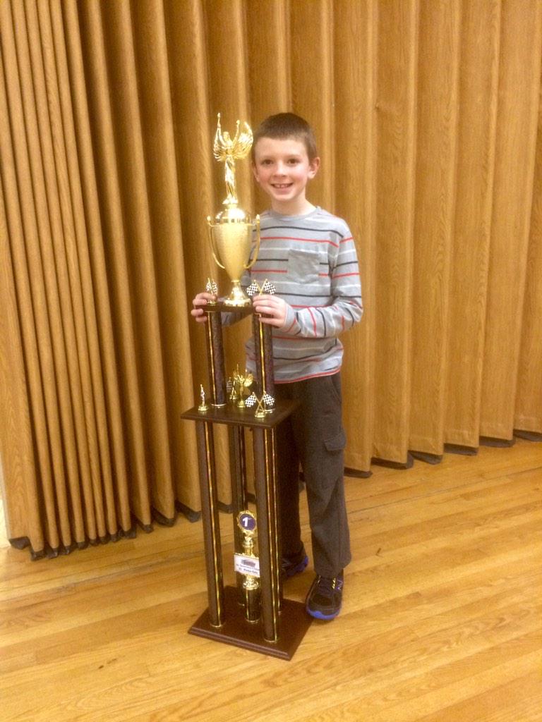 FasterKarts's tweet photo. Here is Bradyn getting his first place championship trophy for JR-1 for the second year in a row. Congrats!  #HRE http://t.co/hFUEq1sRl3