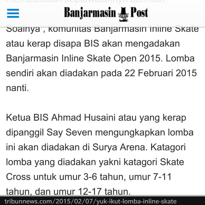 InlineSkateBJM's tweet photo. Buruan daftarkan diri di "Banjarmasin Inline Skate Open 2015" @bjmUpdate @BuhanBanjar @kabar_banjar http://t.co/orWWEoOhmj
