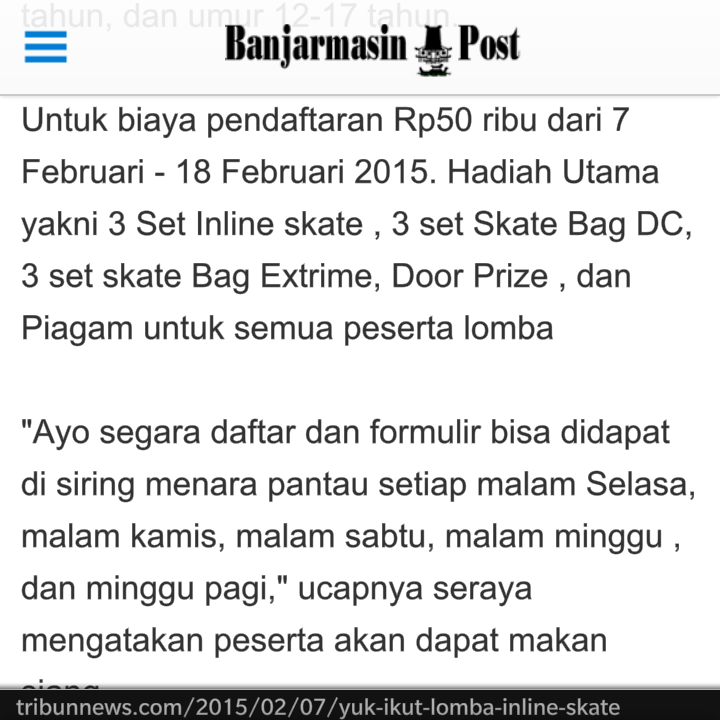 InlineSkateBJM's tweet photo. Buruan daftarkan diri di "Banjarmasin Inline Skate Open 2015" @bjmUpdate @BuhanBanjar @kabar_banjar http://t.co/orWWEoOhmj