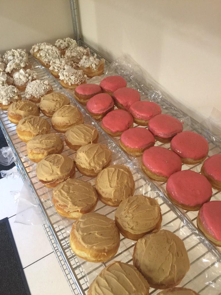 Arrange of new doughnuts in the Stroud shop today #Stroud #Gloucestershire #doughnuts