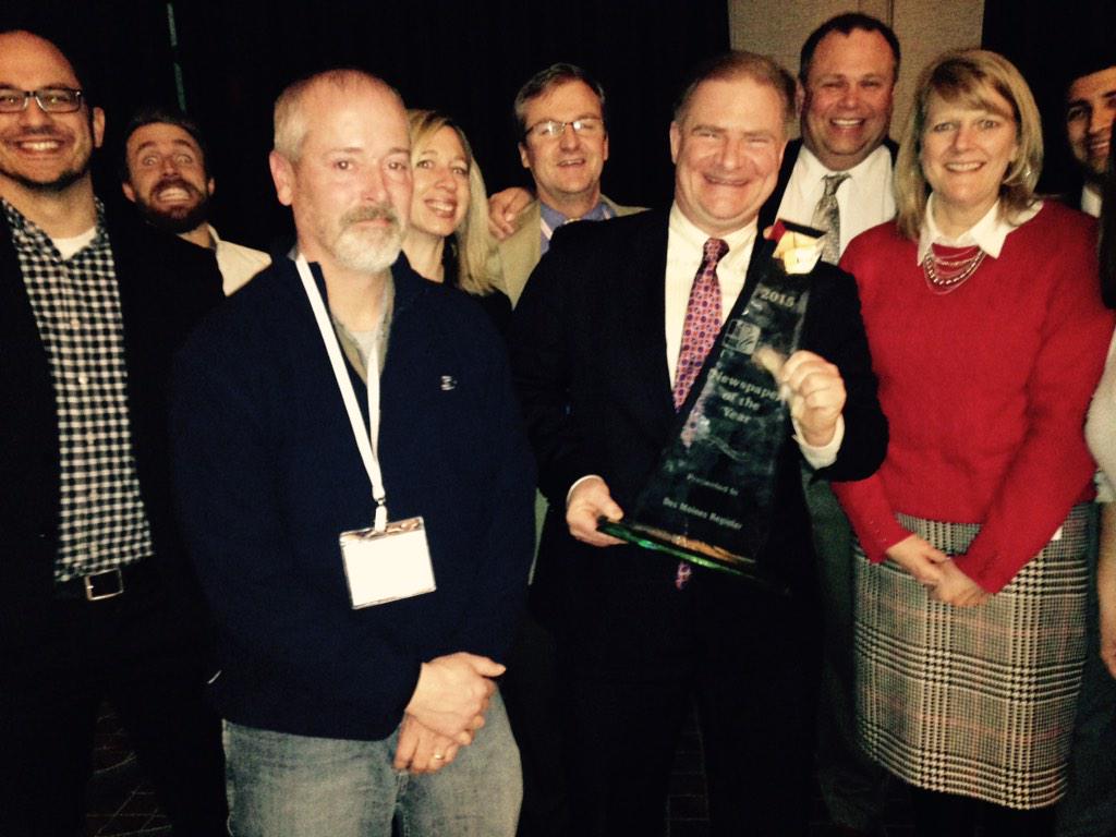 AmalieNash's tweet photo. Fun night celebrating great journalism last night at #INA15. @DMRegister won best newspaper, general excellence. http://t.co/6L6QFCDqLz