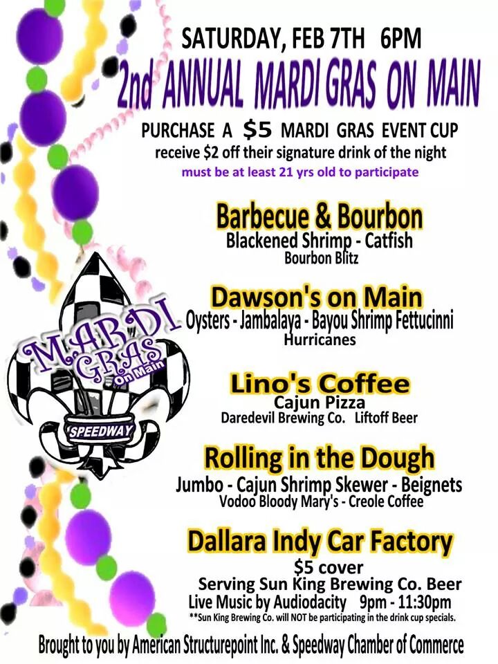 Mardi Gras on Main! Get off the couch and come have some fun tonight! <a href="/Speedway_IN/">Town of Speedway</a>