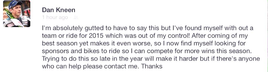 Anybody help @DanKneenracing he's a top man and rider