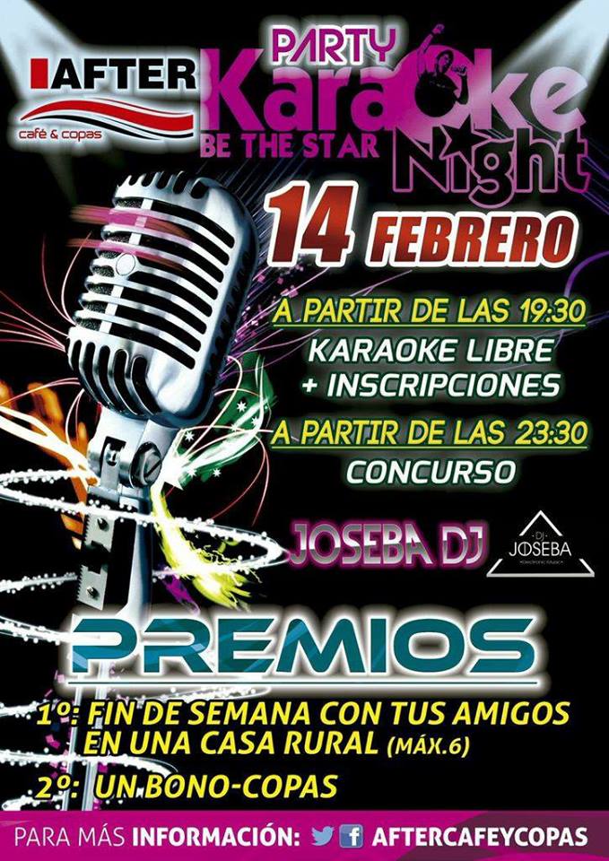 Aftercafeycopas's tweet photo. No te puedes perder el karaoke os tenemos preparado en @Aftercafeycopas. La mejor música con JOSEBA DJ @joseba_jck http://t.co/XUkkEA7pys