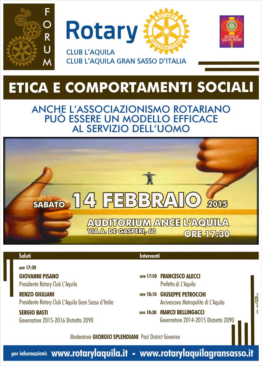 Forum "Etica e Comportamenti sociali", sabato 14 Febbraio, ore 17:30 c/o Auditorium ANCE di L'Aquila
