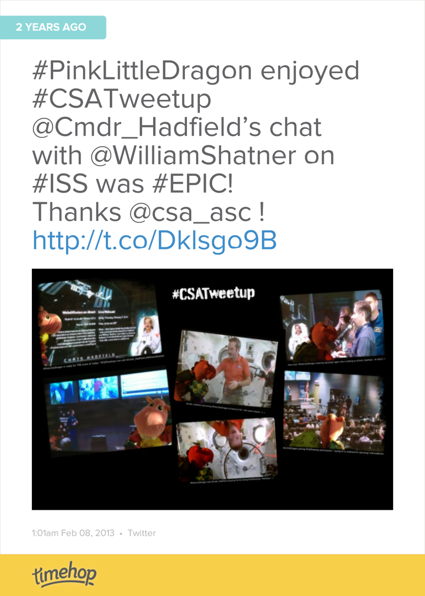 4tuneQkie's tweet photo. #2YrsAgo #PinklittleDragon shared #CSATweetup fun @csa_asc @Cmdr_Hadfield @projmgr @datachick 
https://m.flickr.c... http://t.co/4ODlSWqkEW