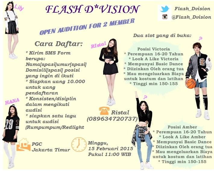flash_dvision's tweet image. @LGeneration_DC [Help RT] Flash D*vision Open Audition for Victoria &amp;amp; Amber. More info bisa hubungi CP. Gomawo^^