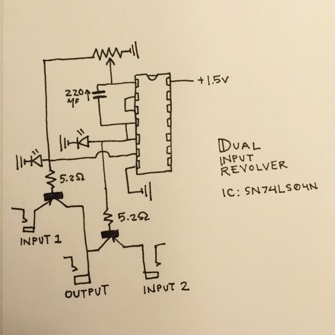 Information about the Dual Input Revolver including schematic are now online at my blog: everythingihaveeverdone.com/dual-input-rev…