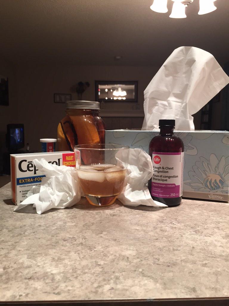 AshleydeNooij's tweet photo. Trying to cure my nasty cough/cold with my banana star anise infusion #whiskeycuresall #infusedyyc #jameson http://t.co/2zEs5O4Z8S