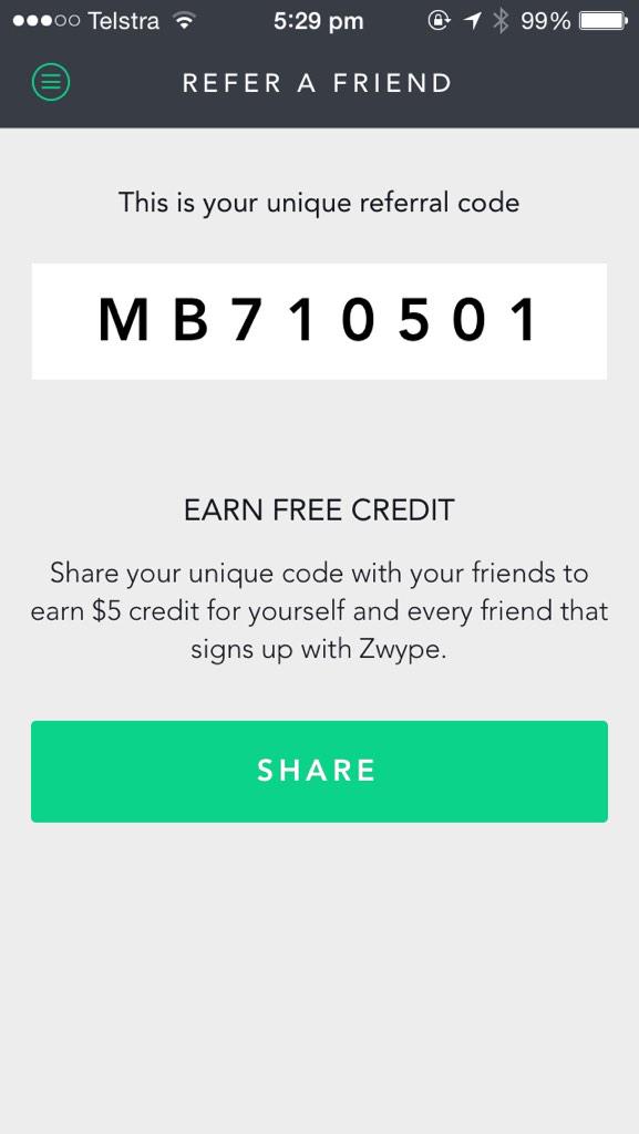 ZwypeApp's tweet photo. Referral credit is now available! Tell a friend your unique code when they sign up for $5 each! #paylikeaboss http://t.co/xjmRY5HEoH