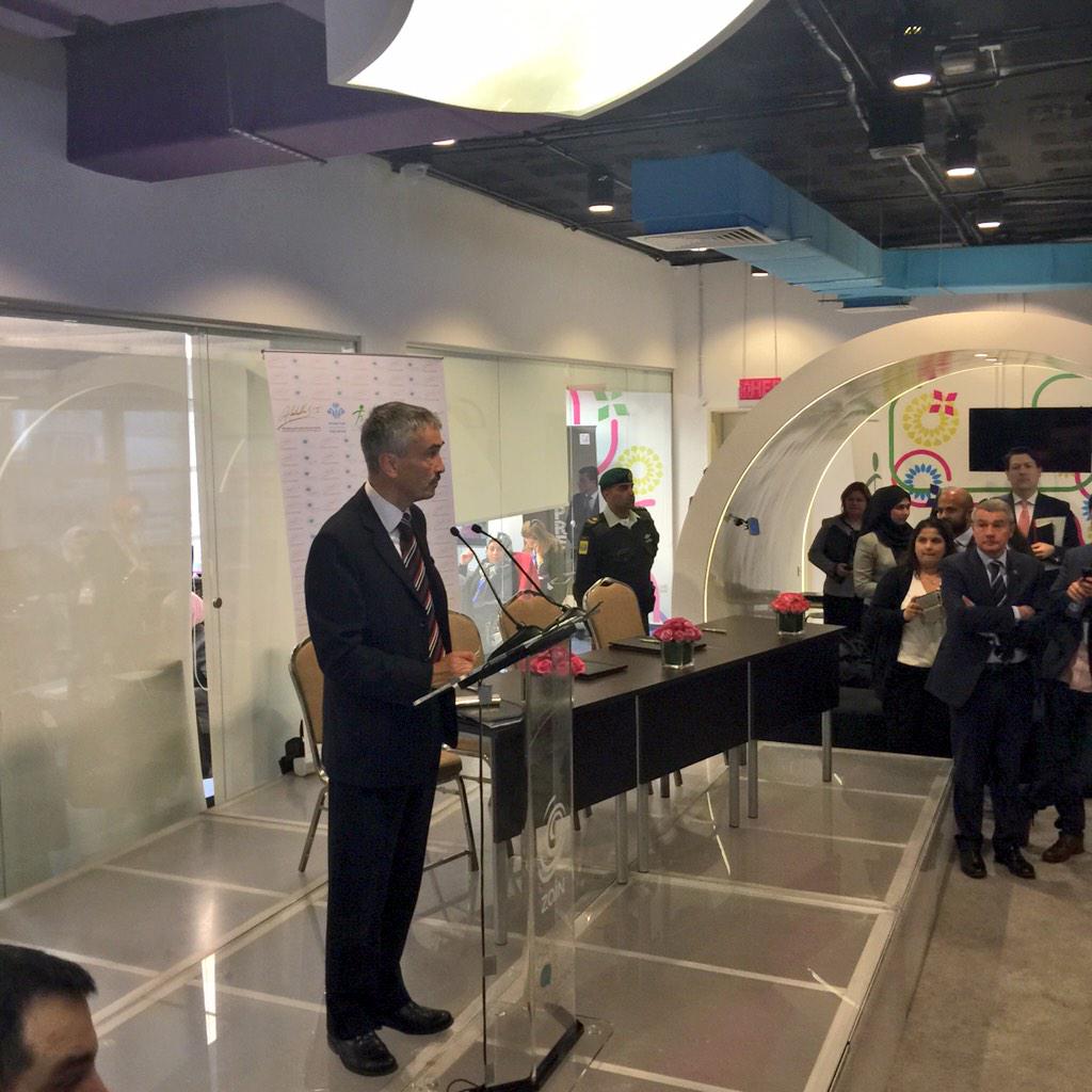 ZainJo's tweet photo. HE Mr. @PeterMillett1 is now on stage highlighting the importance of this world class training #employJO #Zain_ZINC http://t.co/OrgEnfDqko