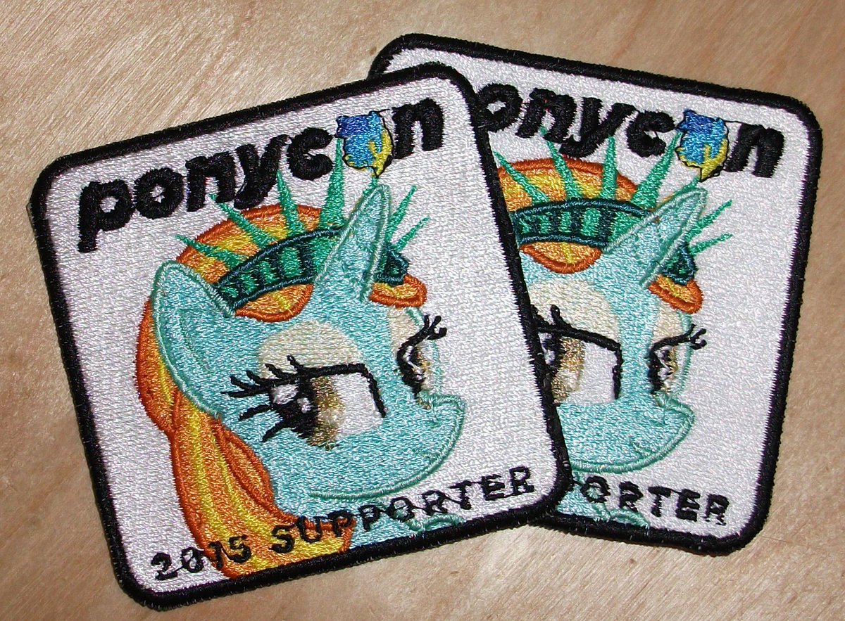 EthePony's tweet photo. Patches I #embroidered for supporters of @PonyconNYC this year. The con is next weekend in #NYC, come on by! http://t.co/42Wg9E7UZ2