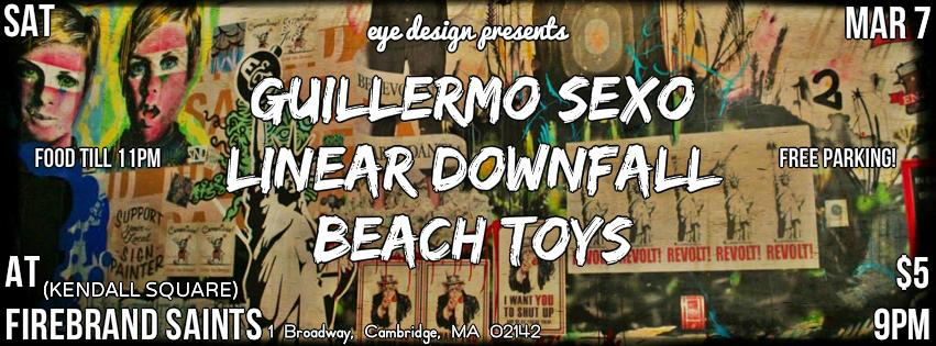 EyeDesignMA's tweet photo. Celebrate 1st show @FirebrandSaints 3/7! W/@GuillermoSexo / @LinearDownfall /Beach Toys 9PM/$5 http://t.co/Rh68wOIrIA http://t.co/e3LdbeAWwN