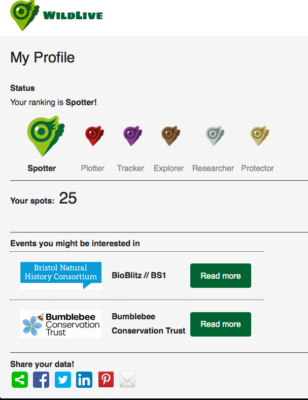 chrisquinnr's tweet photo. @WildLiveAppHQ More screens from our #greentech2015 app - here's our profile page with rankings &amp; social sharing http://t.co/IBC11zR391