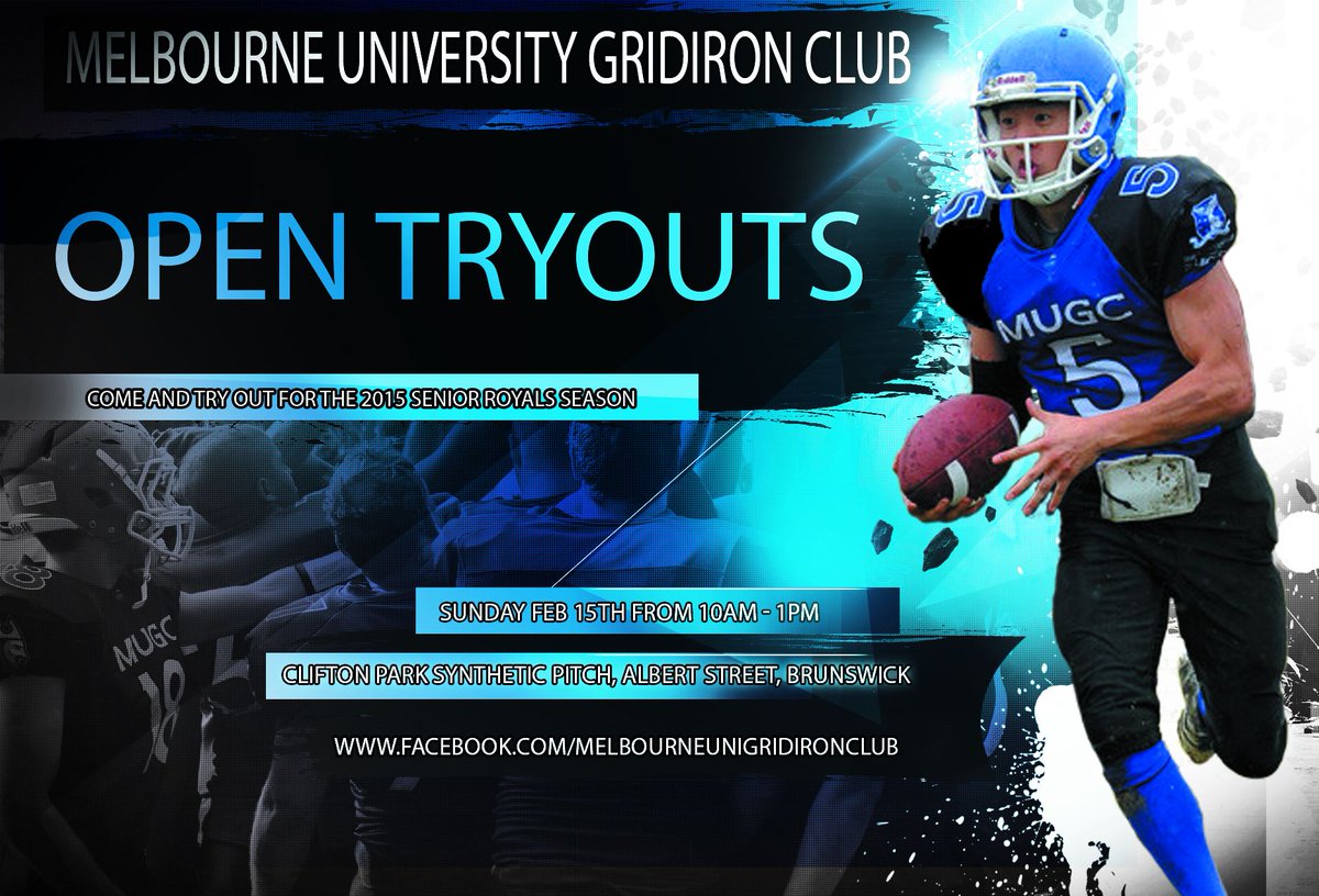 If you're keen to meet new people and try a new sport, Melbourne Uni Gridiron Club are holding tryouts this Sunday