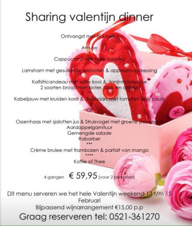 Romantisch uit eten tijdens #ValentinesDay! 4-gangen voor €59,95 voor 2 personen! Reserveren gewenst!