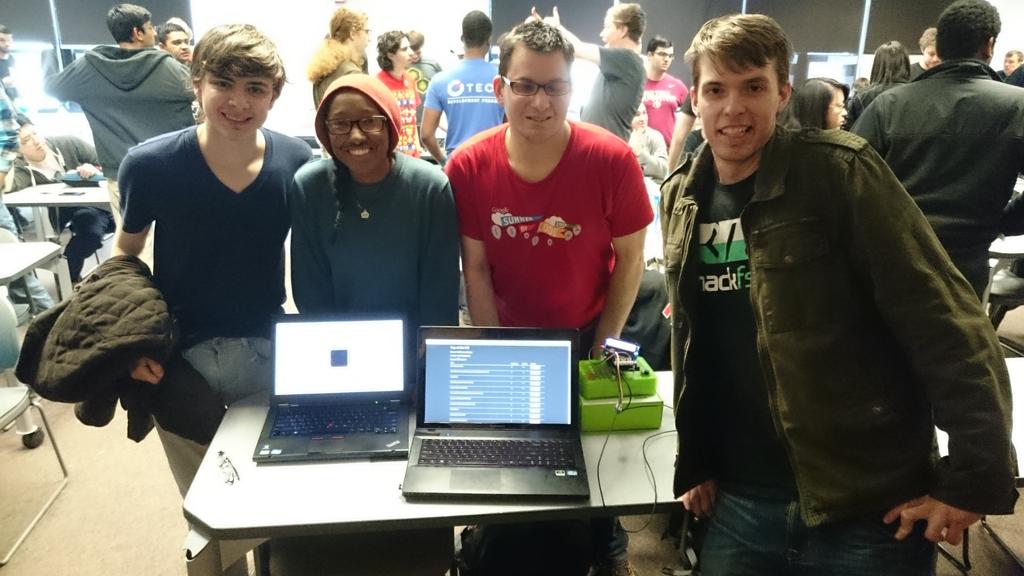mnkytypwrtr's tweet image. Team CrowdBox on stage presenting as one of the top 5 teams! @VT_Hacks #Intel #MakeSoftware #IntelEdison