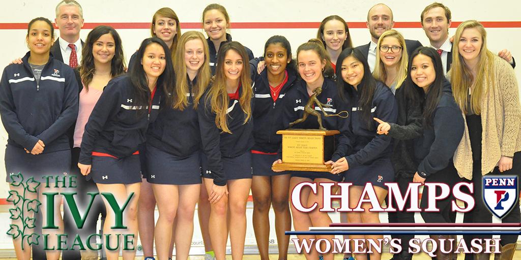 PennSquash's tweet photo. IVY LEAGUE CHAMPIONS! Undefeated 7-0! Penn women claim third Ivy title! #FightOnPenn #ImPact #IvyLeagueChamps http://t.co/li6vyB0L6O