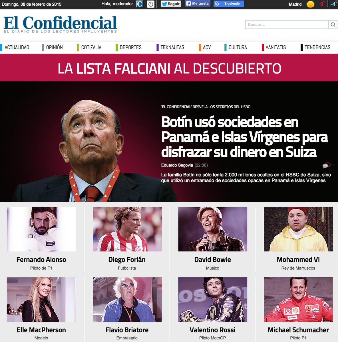 elconfidencial's tweet photo. Si acabas de incorporarte a #swissleaks, esto es lo que estamos contando esta noche http://t.co/cuGxszW5xz http://t.co/aKnHK3jYRm