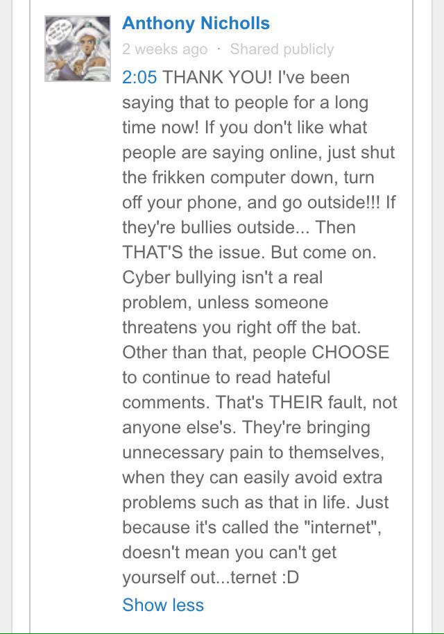 lydiamugs's tweet photo. I thought this guy said it really good on the topic of cyberbullying http://t.co/Xl1iRBzQEk