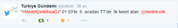 medetcelik's tweet photo. Ve TT olduk Teşekkürler #MedetÇelikİbizaDJ http://t.co/21VJPPOoMk