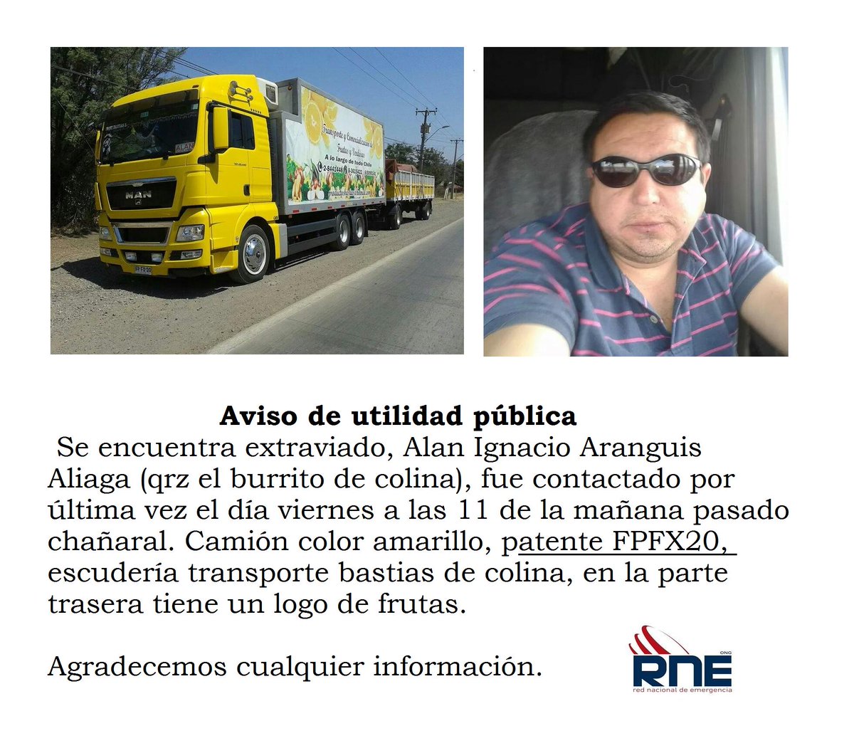 InformaPaulette's tweet photo. Continuamos la búsqueda de nuestro amigo, su camión fue encontrado pero de el aun no hay señales. agradecemos sus RT. http://t.co/F3MkiKW7z4