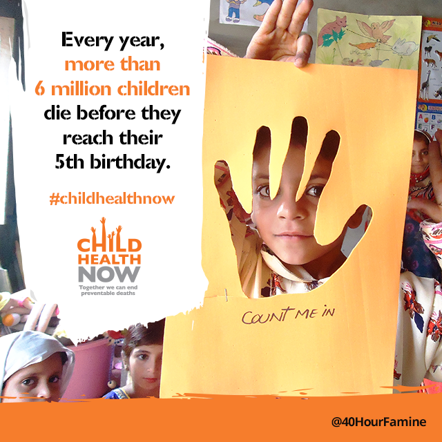 40HourFamine's tweet photo. Make sure all children can #survive5 years old with World Vision's @ChildHealthNow project! http://t.co/z2UAUUfj7u http://t.co/PGWklhYQqc